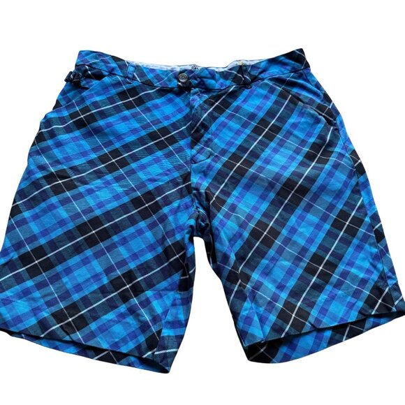 Royal & Awesome Size 36 Blue Plaid Trews Cotton Blend Comfortable Golf Shorts - Picture 3 of 15